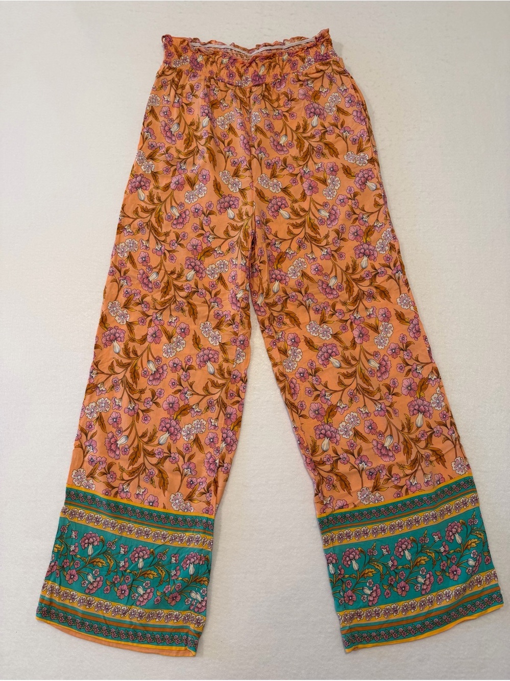 CUPSHE Women’s Floral Bohemian Wide-Leg Drawstring Elastic Waist Pants XL